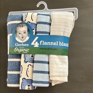 Gerber Organic Flannel Blankets - Blue and Cream brand new